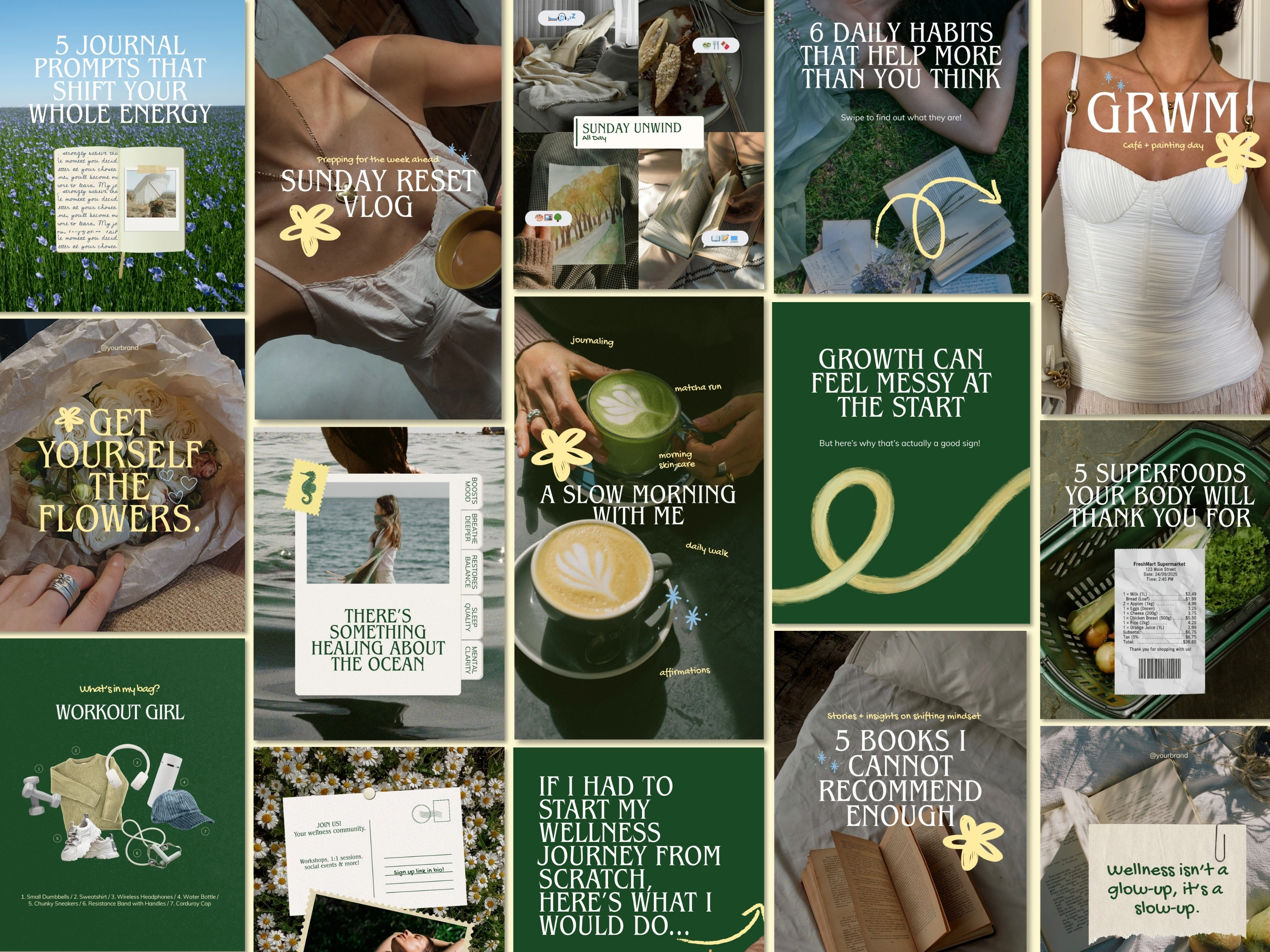 Wellness Creator Instagram Template Bundle | Carousels | Reel Covers | Editable in Canva