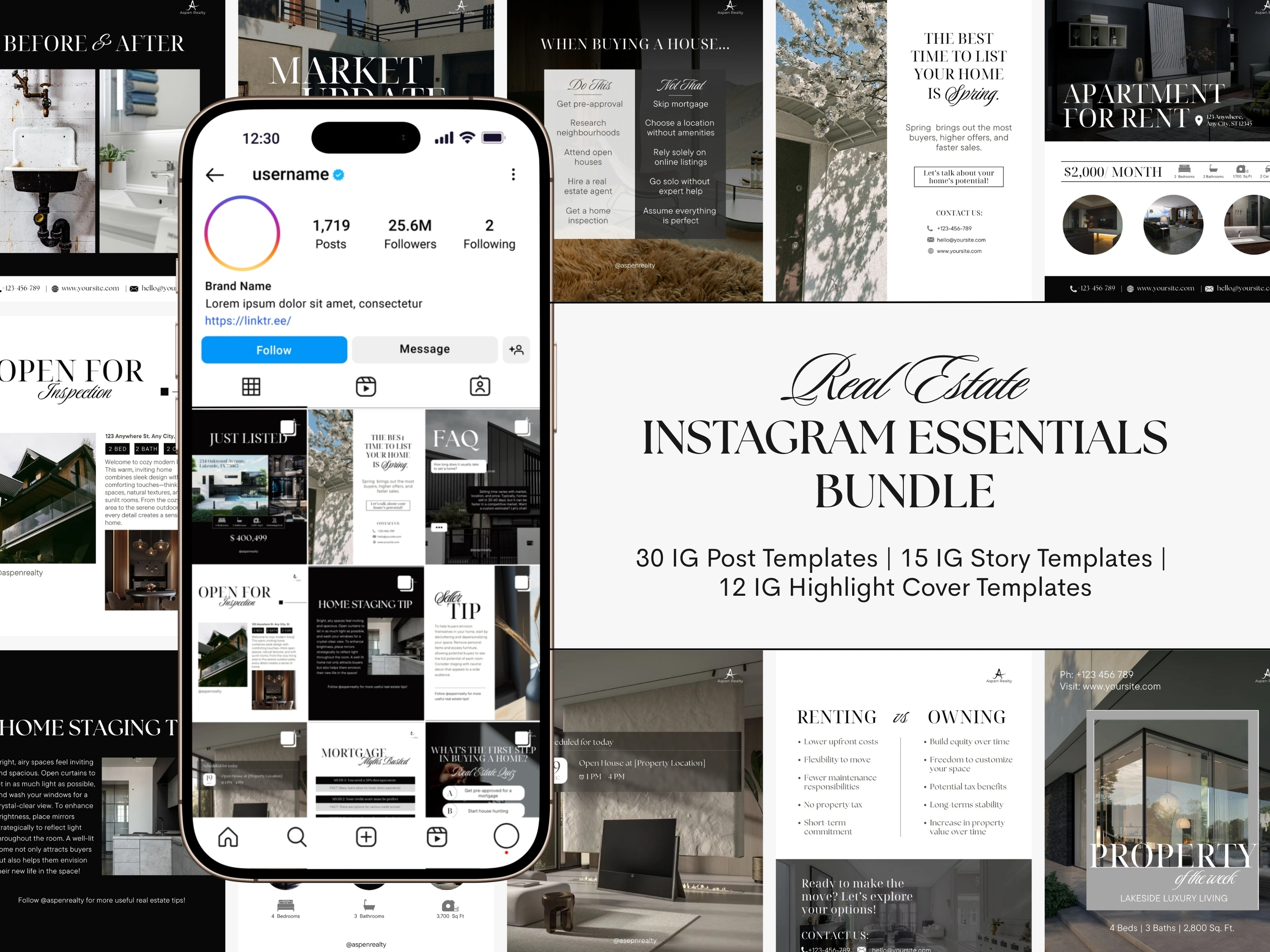 Luxury Real Estate Instagram Bundle | Social Media Posts | Realtor Marketing | Highlight Covers | Story Templates