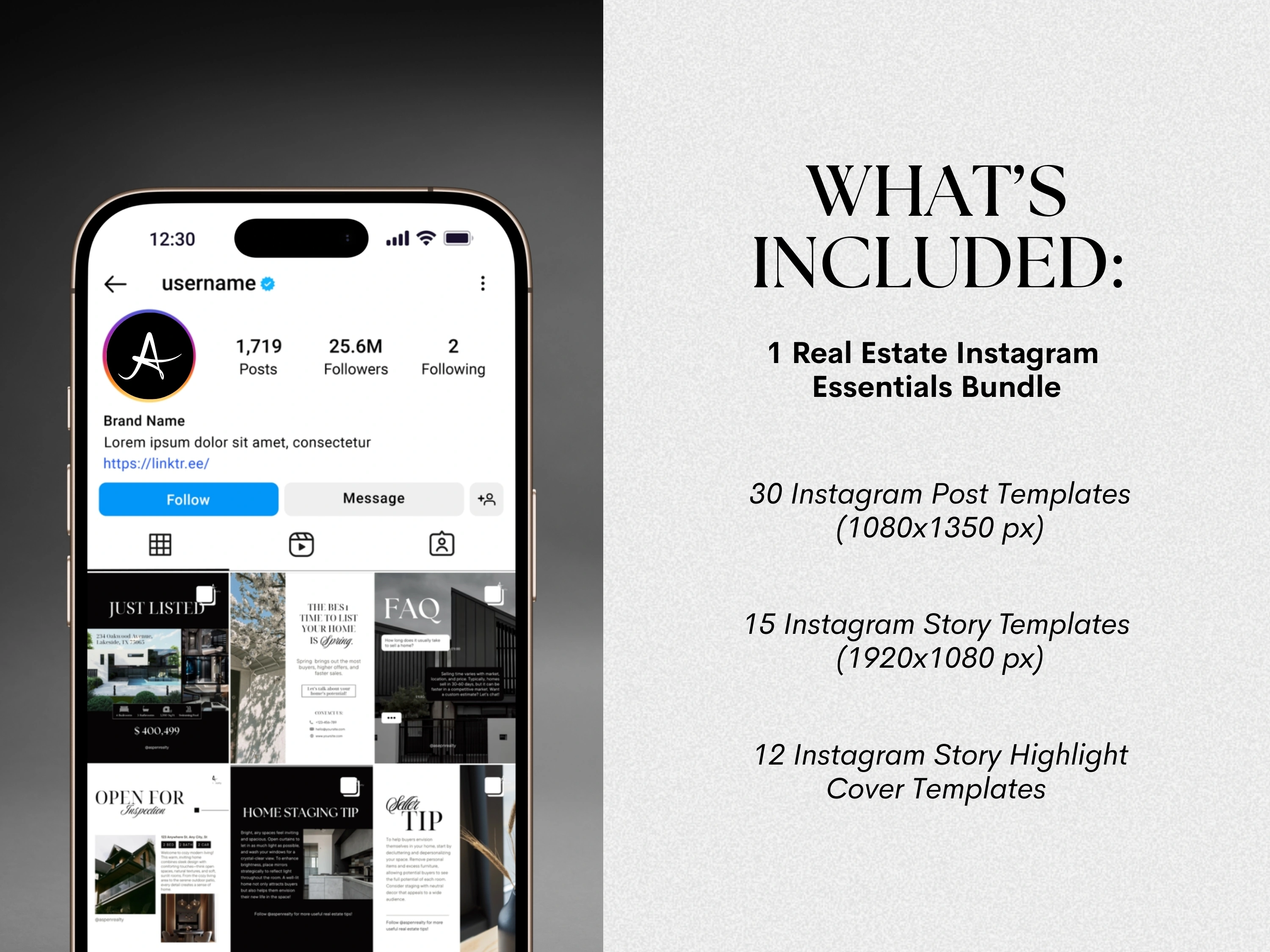 Luxury Real Estate Instagram Bundle | Social Media Posts | Realtor Marketing | Highlight Covers | Story Templates - View 2