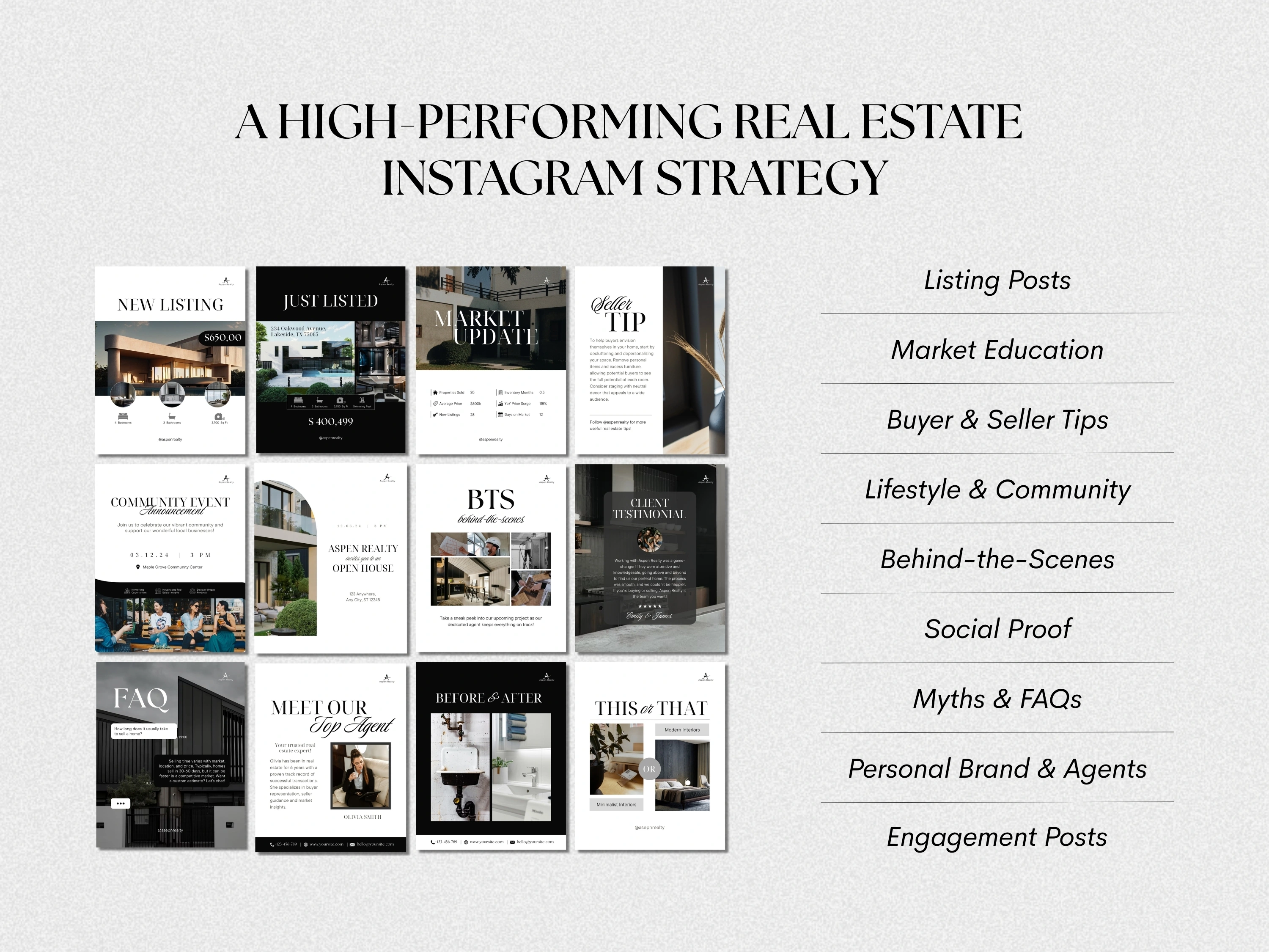 Luxury Real Estate Instagram Bundle | Social Media Posts | Realtor Marketing | Highlight Covers | Story Templates - View 4