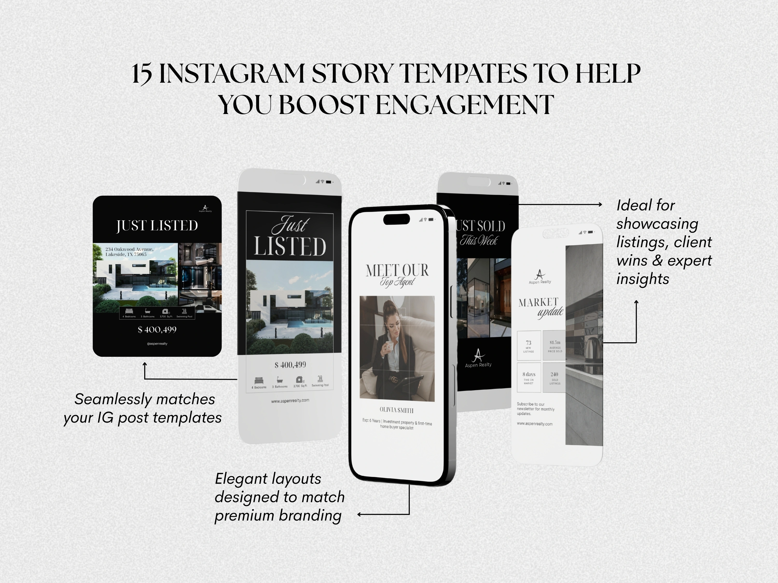 Luxury Real Estate Instagram Bundle | Social Media Posts | Realtor Marketing | Highlight Covers | Story Templates - View 5