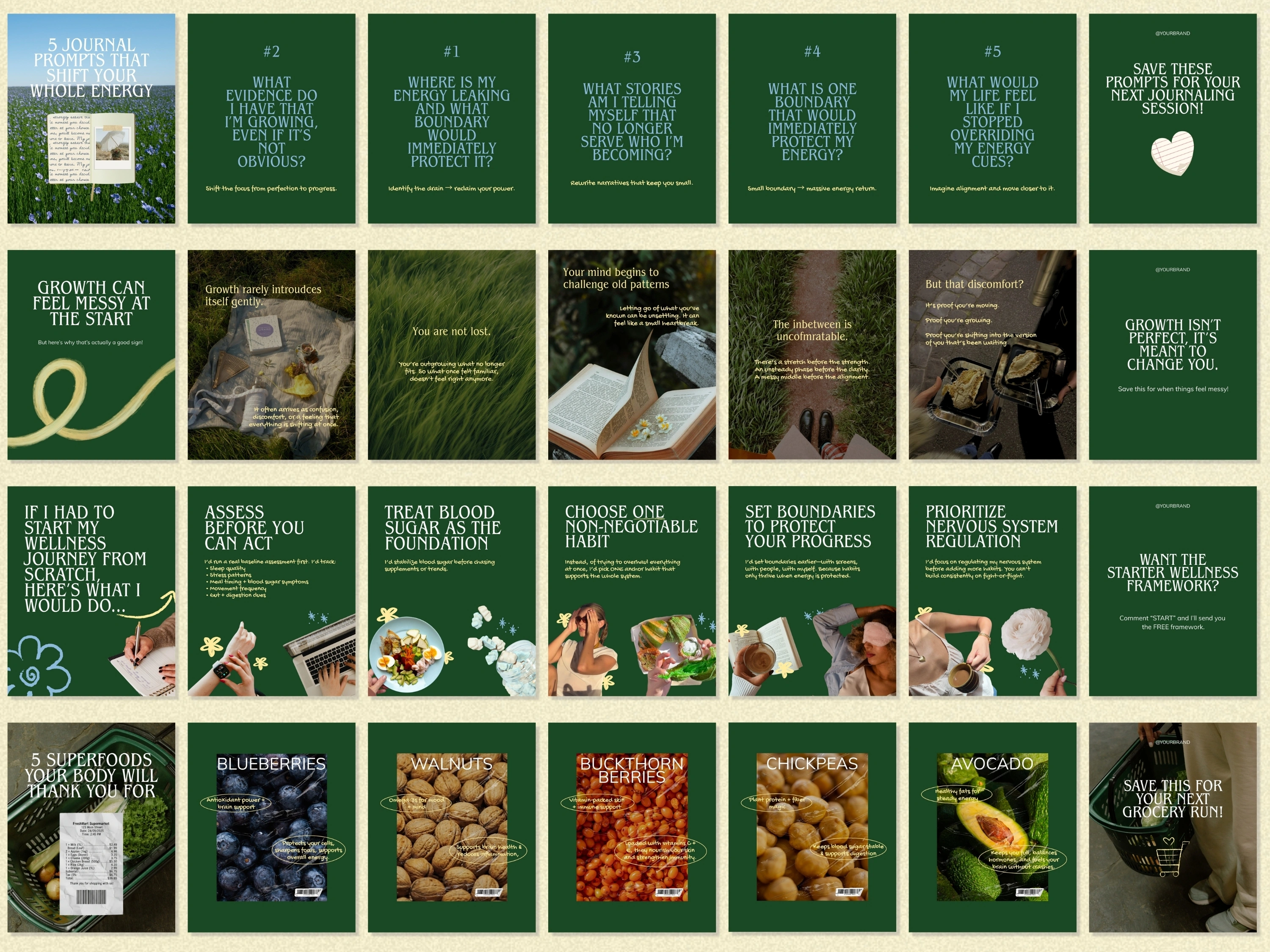 Wellness Creator Instagram Template Bundle | Carousels | Reel Covers | Editable in Canva - View 6